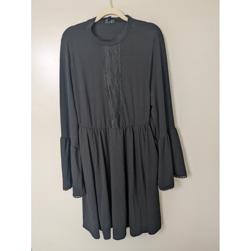 Torrid Black Long Sleeve Lace Trim Bell Sleeve‎ Babydoll Dress Plus Size 1